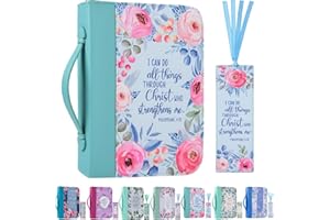 Faithful Hers Bible Covers Case for Women Leather Large Study Bible Carrying Cases Holder 11"x8.2"x2.2" Floral Bible Carrier Tote Bags with Handles Pockets Christian Bible Accessories Gifts