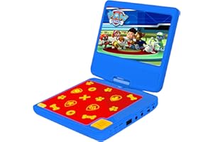 Lexibook, Paw Patrol, Reproductor de DVD portátil, Pantalla giratoria de 7» para niños, Mando a distancia, Cargador para coche, Puerto USB, Batería recargable, Azul / rojo, DVDP6PA