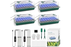 ‎BLUMWAY 4 Stück Setzling Starter Tabletts mit Wachstumslicht, 160 Zellen Sämling Tablett mit Luftfeuchtigkeitskuppel, Mini Gewächshaus Anzucht Set für verwurzelte Setzlinge, Timed Light Pflanzen Starter Set