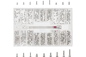 YIXISI 500 PCS Tiny Micro Repair Screw Kit, 18 Sizes Stainless Steel Tiny Screws with Screwdriver, M1.2 M1.4 M2 Watch Glasses Computer Replacement Screws Kit, Silver