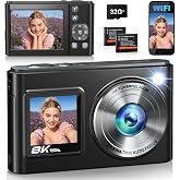 New 2026 Digital Camera 8K 96MP Dual Screen WiFi, Autofocus, Stabilization, 16X Zoom, Compact Travel Camera with 32GB SD Card