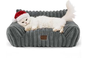 Bedsure Washable Cat Sofa Bed - 61x46x25cm Large Cat Beds for Indoor Cats, Dog Sofa for Small Dogs Puppy Couch with Removable Cover, Dark Grey