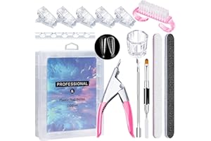Ferizzia 120 Pezzi Unghie Finte Nail System, 12 Taglie Dual Form Tip Unghie Ricostruzione Strumenti, Riutilizzabili Nail Dual Form Kit, con Clip, Pennello Polygel a Doppia Estremità e Lima