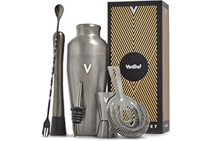 VonShef Cocktail Shaker Set, Graphite 6pc Set with 550ml Parisian Cocktail Shaker, Professional Bartender Set for Home Bar, Including Strainer, Muddler, Jigger & Other Bar Accessories Inside Gift Box