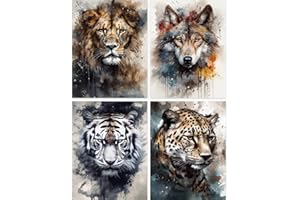 Bellatoi 4 pcs Diamond Painting Kits, Pittura Diamanti con Leone e Tigre, Diamond Painting Completa Adatta per Adulti, Kit di Pittura Diamanti per Decorazione Della Camera da Letto e Del Soggiorno