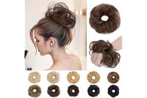 SEGO Pro Real Human Hair Messy Bun Scrunchie, Donut Bun Hair Piece for Women - Curly, 4# Medium Brown, Pack of 1