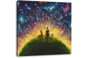 Pixxprint Ölgemälde Der kleine Prinz, Größe: 70x70 cm, Leinwandbild Quadratisch, Wandbild, Kunstdruck, fertig bespannt