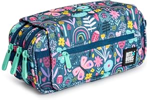 PracticOffice Estuche Portatodo Triple Design de Amplios Apartados Interiores con Cremallera Individual para Material Escolar y Viaje (Botanic)