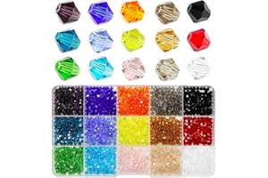 Bala&Fillic 4mm Bicone Facettes Cristal Perles de Verre pour la Fabrication de Bijoux, Perles de Verre pour Collier 15 Couleurs dans la Boîte (Total 1500pcs)