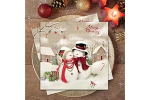 Wentsent 60Stück Weihnachten Servietten, Merry Christmas Servietten, Schneemann Pärchen Papierserviette,Weihnachtliche Tischdekoration, Weihnachtsbaum Winter Paper Napkins, 3-lagig Xmas Servitten