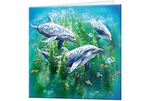 3D LiveLife Tarjeta felicitacion - Delfín arrecife de Deluxebase. Tarjeta Lenticular 3D océano para toda ocasión y edad. Ilustraciones originales con licencia del reconocido artista, Tami Alba