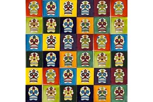 Cerames Piastrelle Mosaico Messicane Calaveras – 30 ceramiche mattonelle messicane decorative per bagno, doccia, scale, parete posteriore della cucina | Tessere mosaico ceramica 10,5x10,5 cm