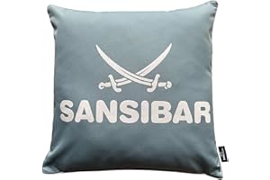 Sansibar Sylt Dekokissen »Outdoor Kissen (1 Stück), Dekokissen Logodruck, 45x45 cm, mit Kissenfüllung, Wasser- und schmutzabweisend«, in- und Outdoor geeignet (Lagune/Offwhite)