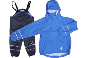 DRY KIDS Childrens Waterproof Jacket and Dungarees Set PU Coated. Boys and Girls Rainwear for Outdoor Play.