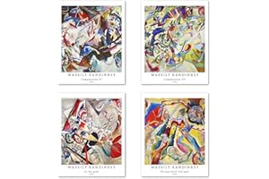 BERKIN ARTS Juego de 4 Pósteres Pared Arte Sin marco, Decoración Moderna Diseño de Abstracto Geométrico, Tamaño de Papel de Arte: 20x25 cm, Coloridas Pintura Famosa para Salón Wassily Kandinsky Posters