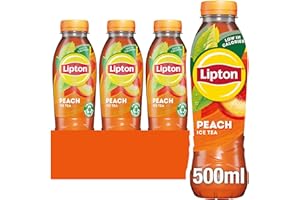 Lipton​ Peach Bottled Ice Tea 500 ml​ (Pack of 24), Low Calorie​ Soft Drink​, 100% Black Tea Extract​
