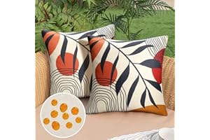 DAKTOU Federe Cuscini Divano 40 x 40 Foglia Nera Copricuscini Impermeabili Lino Strisce Circolari Boho Morandi Fodera Cuscino da Tiro Metà Secolo Decorazioni per la Casa da Giardino per Esterni Set di 2