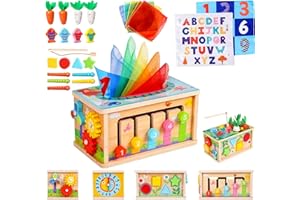 SACBRZZ 7 in 1 Tücherbox Baby Ab 1 Jahr, Holzspielzeug Montessori Spielzeug Baby 6-12 Monate, Motorikwürfel Montessori Spielzeug Ab 1 Jahr,Motorikspielzeug Für 1 2 3 Jahre Mädchen Junge,Geschenk