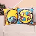 UmI. Fish Both Sided Living Room Sofa Velvet Piping Cushion/Pillow Covers (12X12 Inch, Set Of 2) - Yellow