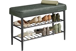 VASAGLE EKHO Collection - Shoe Bench, Storage Bench, Shoe Rack Bench Entryway, Synthetic Leather with Stitching, Mid-Century Modern, Loads 135 kg, 30 x 80 x 50 cm, Forest Green LSB054C02