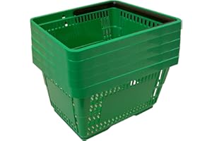 GERSO 5 cestas de la Compra de plástico, Cesta de la Compra, supermercado, plástico con asa, 21 litros, apilables, Color Verde