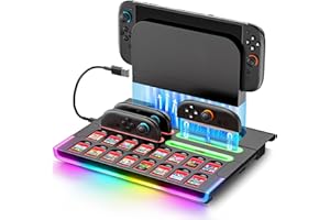 TOKLUCK Station d’Organisation pour Manettes et Console Switch 2 2025, Dock de Charge Rapide Magnétique pour Joy-Con 2 avec 9 Modes RGB, Base de Rangement Switch 2 avec 16 Emplacements pour Cartes de Jeu