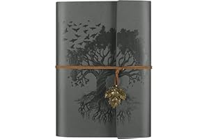 OMEYA Leather Journal Notebook, Travel Journal with 2 Pockets, Vintage Refillable Journal for Writing, Diary Journal for Women, Men, Girls and Boys, 100GSM Blank Paper, 160 Pages (Grey A5 16.5 x 23.4cm)