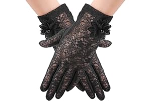 Yolev Blumen Spitze Handschuhe Halloween Damen Kurze Spitzenhandschuhes Elegante Handschuhe Elastische Sommer Sonnencreme UV Schutz Fahrhandschuhe mit Touchscreen für Hochzeit Opernessen Halloween