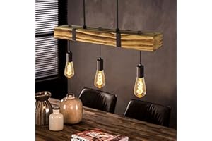 GBLY Lámpara colgante de mesa de comedor de madera vintage Lámpara de comedor retro con vigas de madera de 61 cm - 3 x E27 max 25 Watt - altura ajustable para comedor sala de estar bar