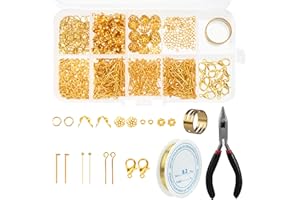 NIBOKEN Kit per Creazione Gioielli Orecchini, Fare Riparazione Gioielleria con Scatola di Plastica, per Fai da Te Principianti Braccialetti Collane Portachiavi (Oro)