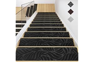 GOYLSER Treppenmatten für Holztreppen-Anti-Rutsch-Treppen-Teppich-Tritte,Filz selbstklebend Stufenmatten innen 15 Stück 76x20cm Schwarze Bananenblatt