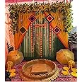 SELLPLUS Paper Backdrop Setup for Mehndi, Haldi, Marrige, Pooja, Ganpati, Home Decoration Combo of Marigold Strings Festival Decor, 15 Cm (Haldi Backdrop)