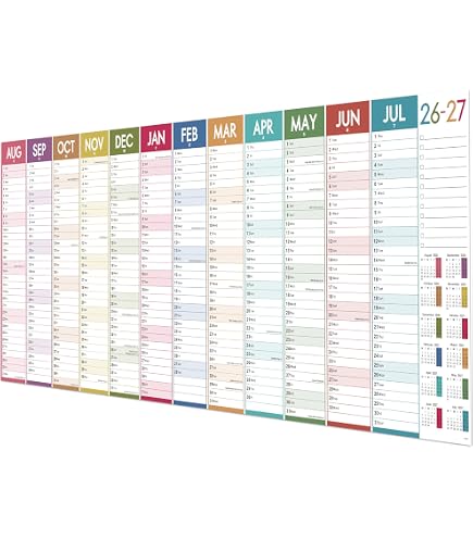 Calendrier Mural Académique 2025-2026 A1 – Août à Août, Grand Format 59,4×84,1 Cm, Multicolore