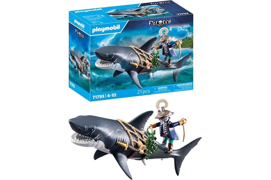 Playmobil | Pirates | Danger from Giant Shark | Pirate Toys | Toy figures | Toys for Children aged 4+ | 71793