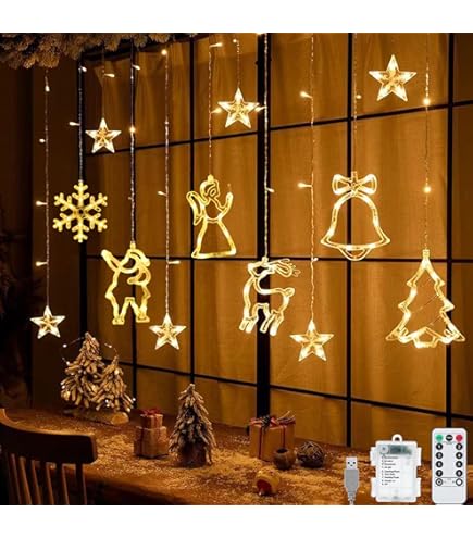 BLOOMWIN Decorazioni Luminose Natalizie Finestre - 2 Pezzi Luci di Natale LED a Albero di Natale - Tenda Luminosa a Batteria Decorazioni Natalizie per la Casa Interno Finestre Porta - 21cm