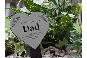 ORIGINDESIGNED DAD Heart Memorial Remembrance Plaque Stake - Metallic SILVER/GOLD/COPPER Acrylic, Waterproof, Outdoor, Grave Marker, Tribute, Plant Marker (Silver)