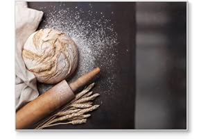 DEQORI Planche à découper en verre | Grande taille 40 x 30 cm | Motif "pain avec rouleau à pâtisserie" | Planche à découper design pour cuisine | Planche à petit-déjeuner antibactérienne &
