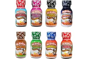 ASS KICKIN' KICKIN' Premium Hot Sauce Bottles Coffret cadeau Gourmet Taille de voyage - 22 ml Lot de 8 mini bouteilles - Cadeaux de Noël gastronomiques parfaits pour les fans de sauce piquante