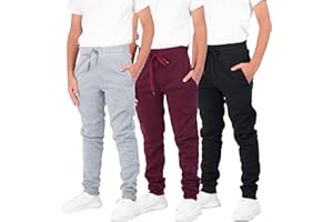 Real Essentials 3 Pack: Boys Youth Active Athletic Soft Fleece Jogger Sweatpants
