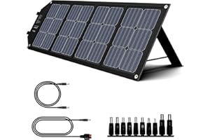 powkey 100W Solar Panel Charger 12-18V with Type-C, USB C, 2*QC3.0, DC output, Monocrystalline Parallelable Solar Panel, for Most Power Station, Camping, Mobile Phone and Laptop