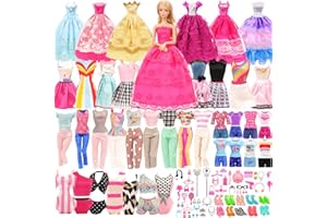 Miunana 48 Accesorios Seleccionados Al Azar para 11.5 Pulgada 30CM Muñeca: 2 Vestidos de Moda + 2 Blusas + 2 Pantalones + 2 Vestidos De Novia + 2 Trajes De Baño + 10 PCS Zapatos + 30 Accesorios
