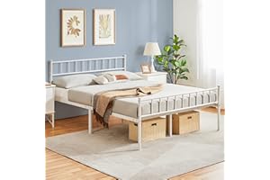 ‎YAHEETECH Yaheetech Metallbett 140 x 200 cm Bettrahmen mit Kopfteil Bettgestell aus Metall Gästebett mit Lattenrost für Schlafzimmer Gästezimmer Weiß