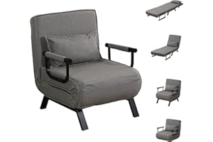 WestWood 4-in-1 Multi-Functional Convertible Sofa Bed Recliner Chair Sleeper Floor Chair Lounger Versatile Folding Guest Bed 6-Position Removable Pillow Adjustable Small Spaces (Grey)