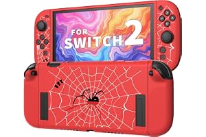 Textured Grip Protective Case Compatible for Nintendo Switch 2 (2025) Only – Spider Web Design,Red Matte Double-Layer Shockproof TPU Shell with Anti-Slip Handles,Ergonomic & Comfort Slim Back Cover