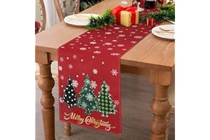 Serento Camino de Mesa Navidad Navideño Rojo con Árboles de Nieve Adornos Navidad Decoración de Copo de Nieve Blanco Camino de Mesa Navideño Adornos Navideños Decoración de Mesa Rojo 40x140 cm