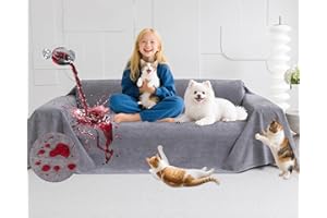 Loiion Fundas Sofa Antipelos Mascotas, Funda de Sofa 3 Plazas, Protector de Muebles para Perros, Protector Sofa para Gatos Arañazo y Perros Mascotas, Antideslizante Antimanchas Gris, 380x180cm