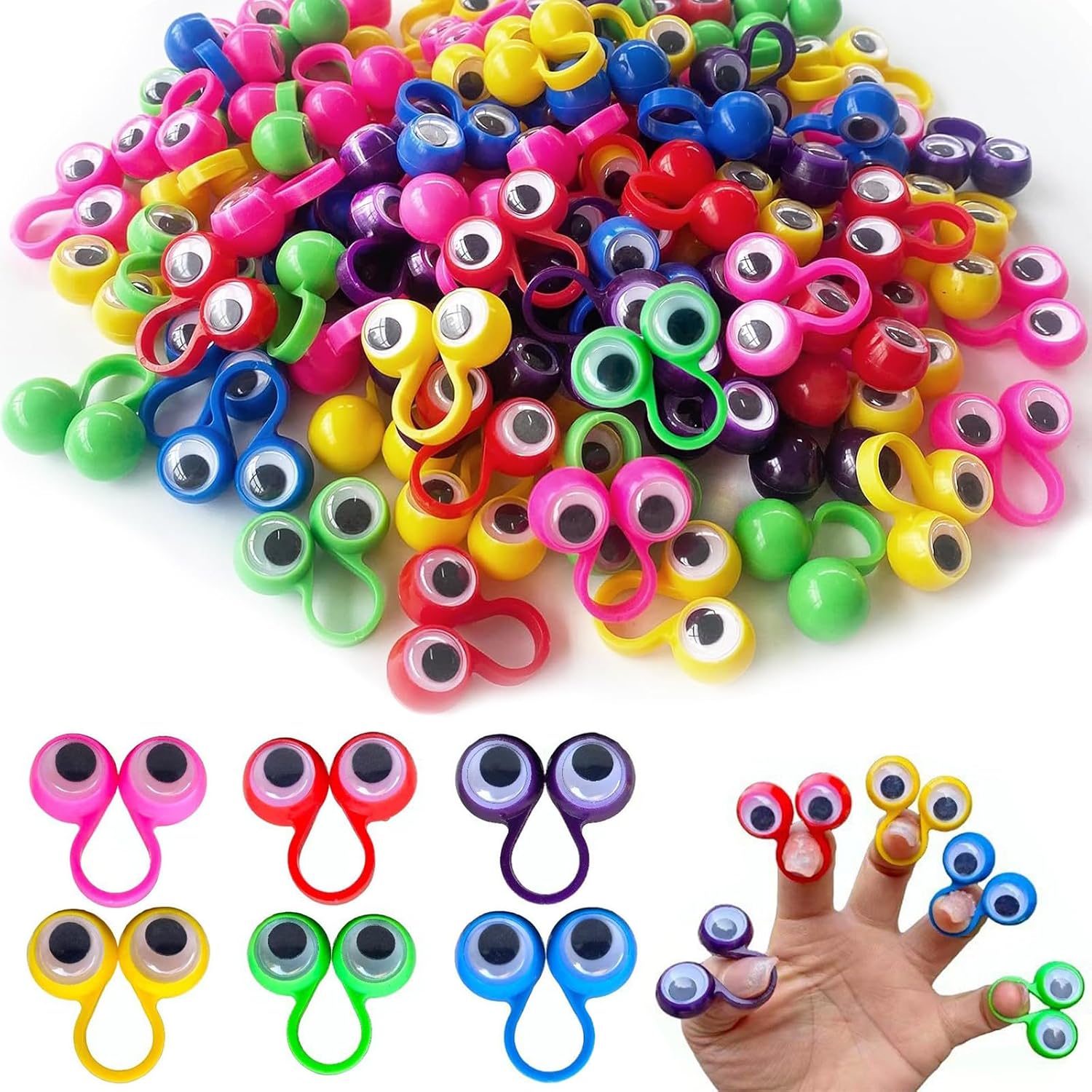 TENGWA Ojos para Dedos 100 Piezas Marionetas de Dedo para Bebés y Niños Juguetes de Marionetas de Dibujos Animados para Niños Detalles Fiesta Rellenos de Bolsas de Fiesta y Calcetines