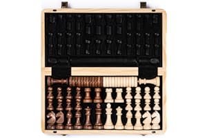 A&A Jeu d'échecs magnétique pliable en bois de 38,1 cm avec pièces d'échecs Staunton de 7,6 cm de hauteur - boîte en pin avec incrustation en acajou et érable