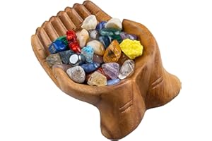 Curawood Carved Hands Offering Bowl - Showcase Your Crystals & Healing Stones - Crystal Holder for Stones - Hand Carved Wooden Crystal Tray - Decorative Hand Bowl for Display - Crystal Shelf Display