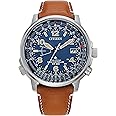 Citizen Eco-Drive Promaster Air Skyhawk Mens Watch, Brown Leather Strap (Model: CB0241-00L), Silver-Tone, Promaster Air Skyhawk Atomic Timekeeping Technology with Perpetual Calendar Sport